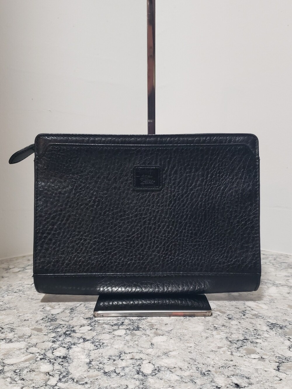 Burberrys Vintage Leather Clutch Bag Men’s Black Nova Check Shadow Logo